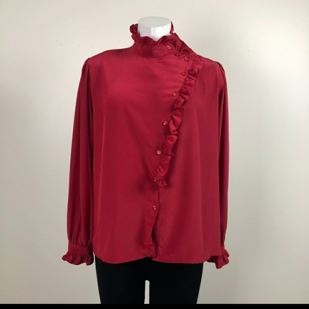 3/$35 Vintage High Neck Ruffle Blouse